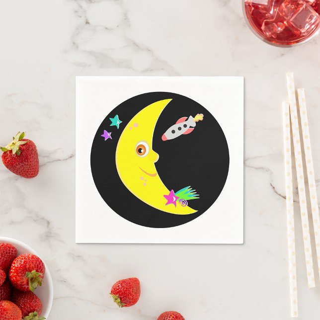 Cartoon Moon Rocket Paper Napkins (Creator Uploaded)