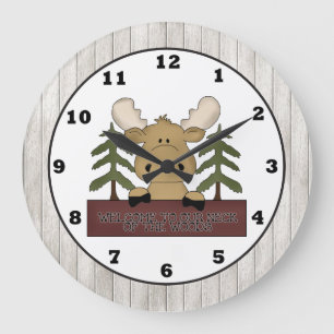 Cartoon Moose cabin wall clock
