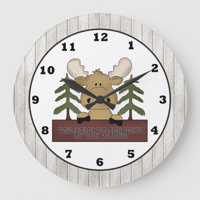 Cartoon Moose cabin wall clock (Front)