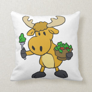 Cartoon moose eating salad choose back colour cushion