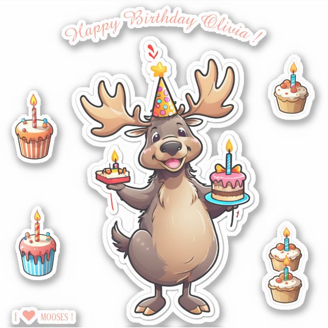 Cartoon Moose - Happy Birthday Personalised (Front)