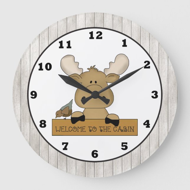 Cartoon Moose Welcome Cabin wall clock (Front)