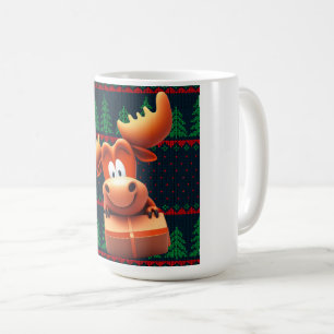 Cartoon Moose with Christmas Gift Tshirt Women Coffee Mug