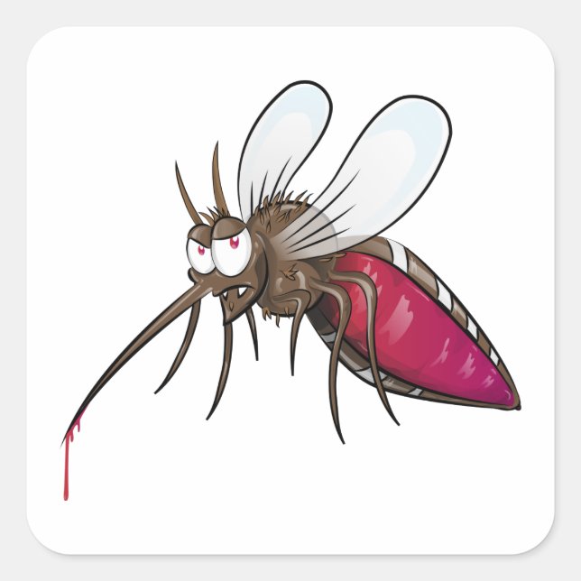 Cartoon Mosquito Drinking Blood Funny Insect Square Sticker (Front)