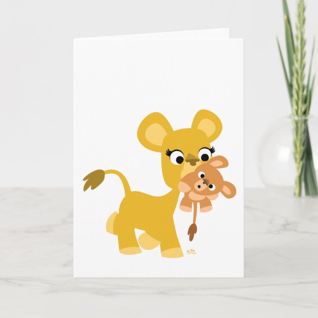 Cartoon Mother Lion and Cub greeting card (Front)