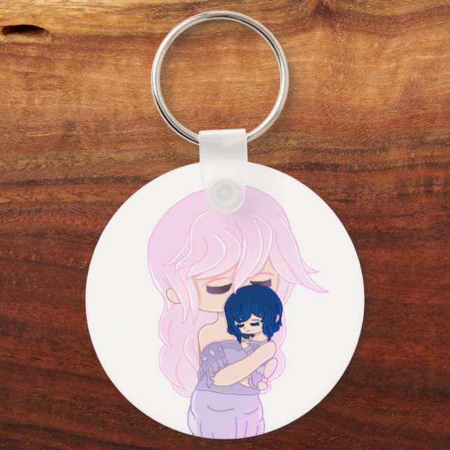 Cartoon Mother With Her Baby Girl Keychain (Front)
