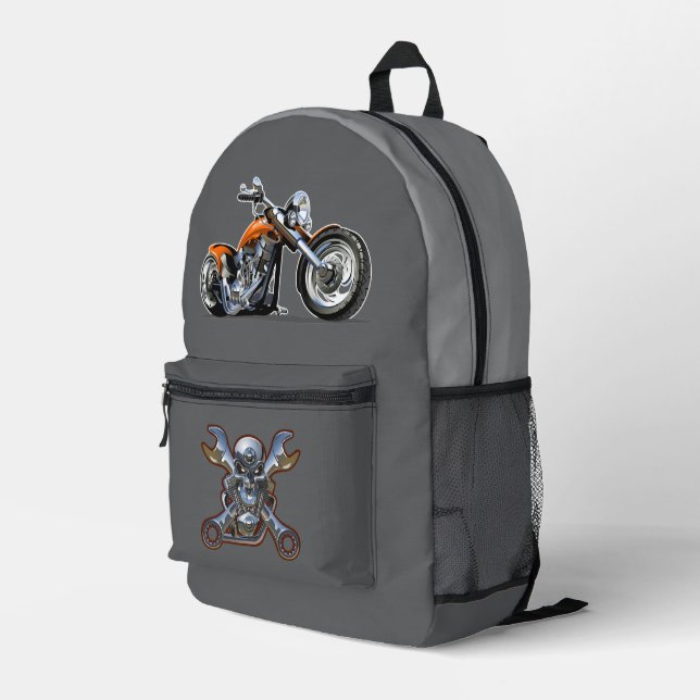 Cartoon motorcycle printed backpack (Back Corner Right)