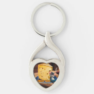 Cartoon Mouse falling in Love with a Cheese on a Key Ring