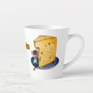 Cartoon Mouse in Love with a slice of Cheese on a Latte Mug