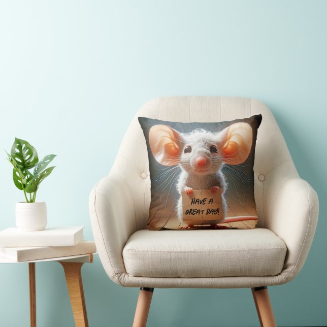 Cartoon Mouse With Cardboard Sign Cushion (Chair)