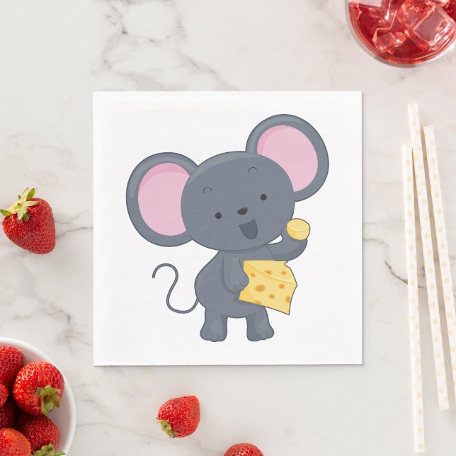 Cartoon Mouse with Cheese Adorable Animal Napkin (Creator Uploaded)