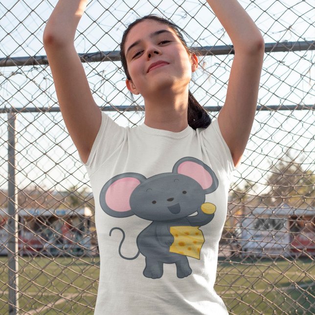 Cartoon Mouse with Cheese Adorable Animal T-Shirt (Creator Uploaded)