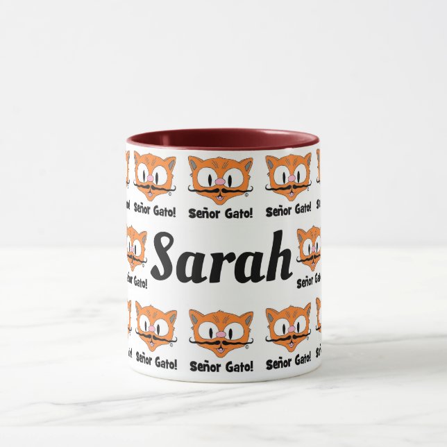 Cartoon Moustache Cat Pattern Personalised Mug (Center)