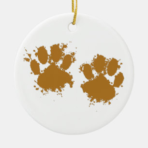 Cartoon Muddy Dog Paw Print Ceramic Ornament