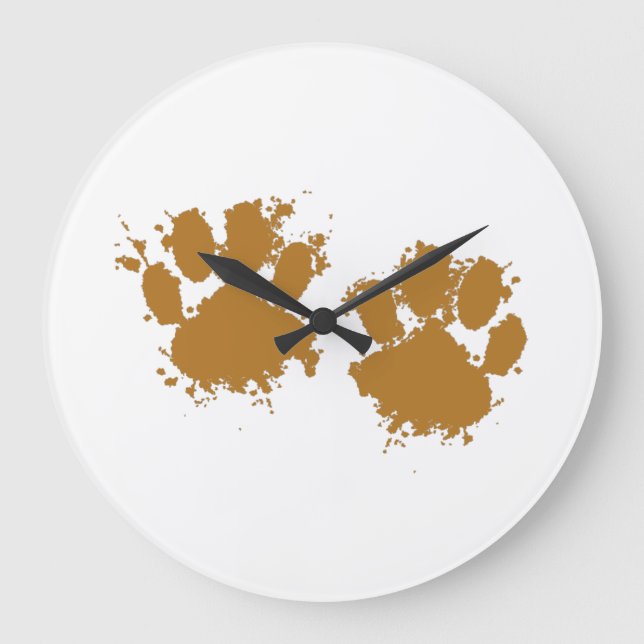 Cartoon Muddy Dog Paw Print Large Clock (Front)