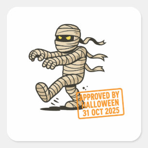 Cartoon Mummy – Approved by Halloween Square Sticker