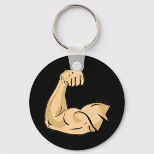 CARTOON MUSCLES MAN strong arm biceps athletic pow Key Ring