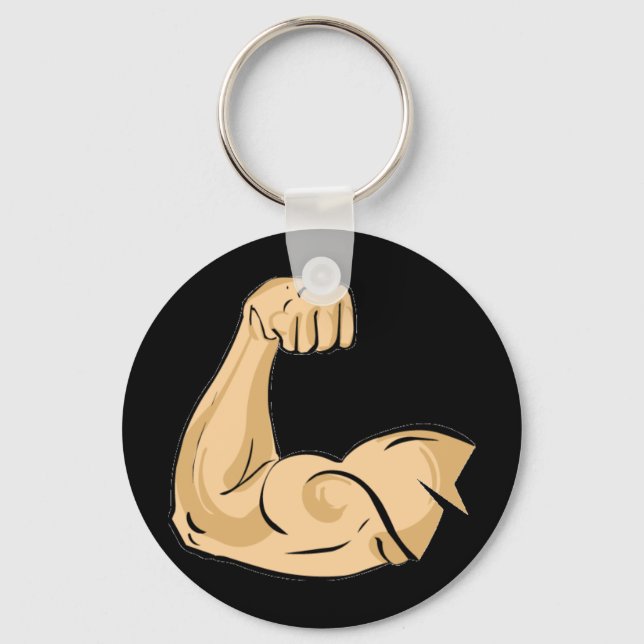 CARTOON MUSCLES MAN strong arm biceps athletic pow Key Ring (Front)