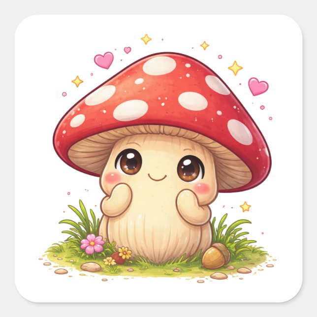 Cartoon mushroom smiling shyly Sticker (Front)