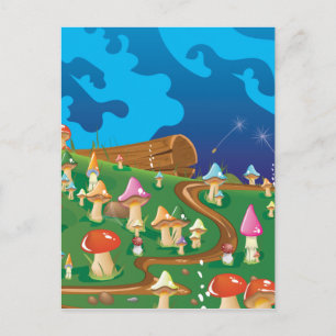 Cartoon Mushrooms in a meadow Postcard