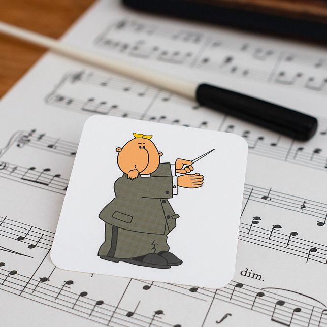 Cartoon Music Conductor with Baton Square Sticker (Creator Uploaded)