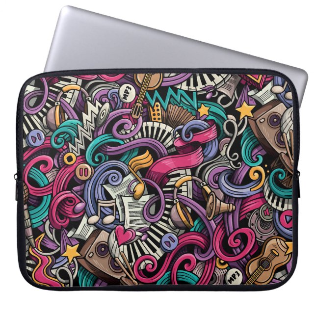 Cartoon Musical: Colourful Doodle Seamless. Laptop Sleeve (Front)