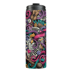 Cartoon Musical: Colourful Doodle Seamless. Thermal Tumbler
