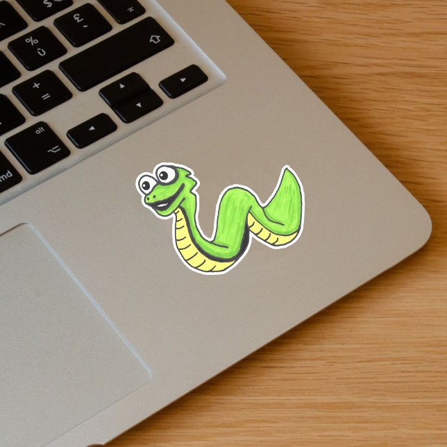 Cartoon Neon Green snake big white eyes (Bright green cartoon snake big white eyes on vinyl sticker.)