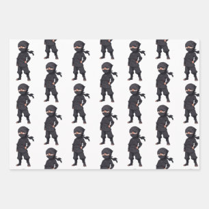 Cartoon Ninja Warrior Boys Birthday Party Wrapping Paper Sheet