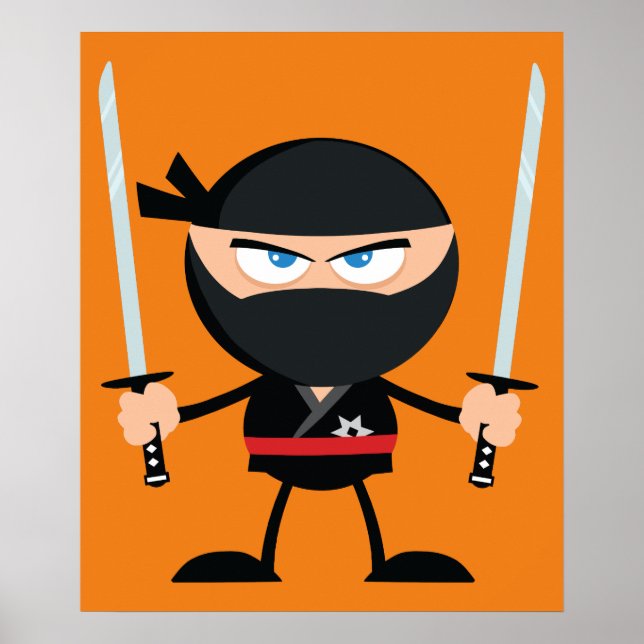 Cartoon Ninja Warrior With Two Katana Poster (Front)