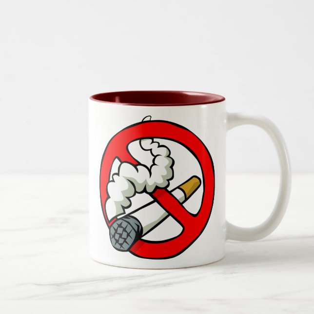 Cartoon No Smoking Sign Two-Tone Coffee Mug (Right)