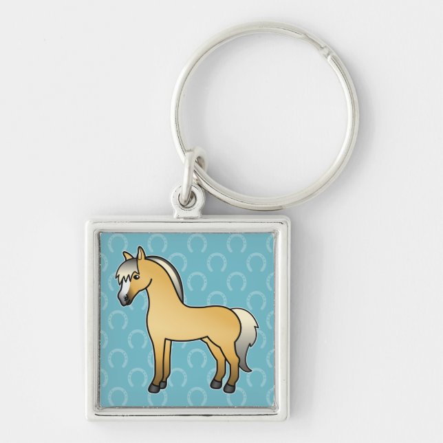 Cartoon Norwegian Fjord Horse Key Ring (Front)