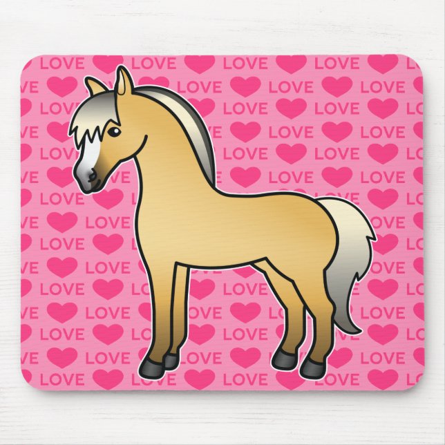 Cartoon Norwegian Fjord Horse Love Text Mouse Pad (Front)
