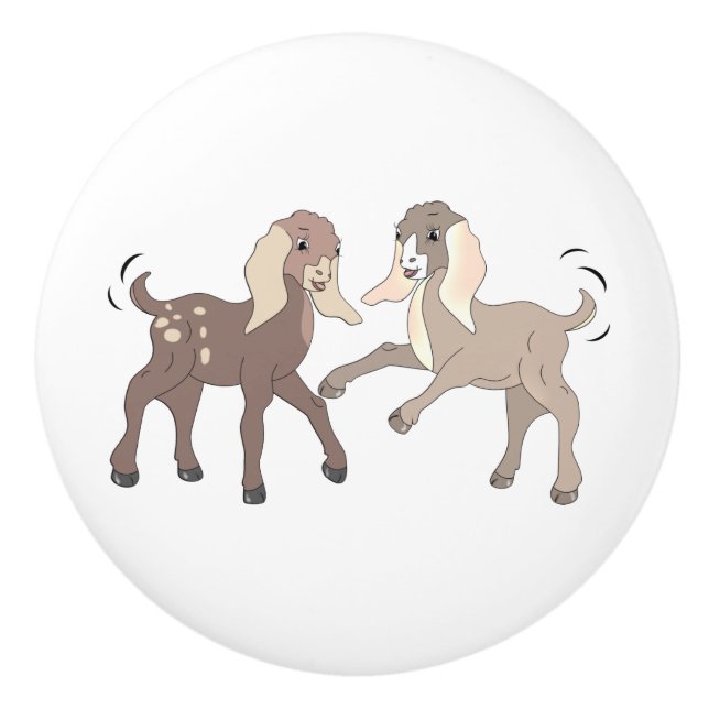 Cartoon Nubian Goat Kids  Ceramic Knob (Front)