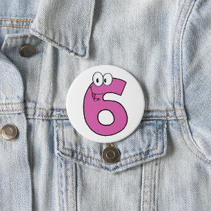 Cartoon Number 6 Fun Purple Smiling Six 7.5 Cm Round Badge