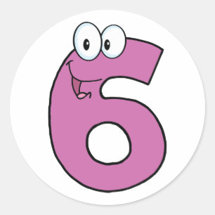 Cartoon Number 6 Fun Purple Smiling Six Classic Round Sticker