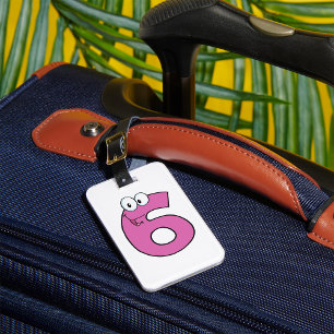 Cartoon Number 6 Fun Purple Smiling Six Luggage Tag