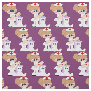 Cartoon Nurse and Unicorn Pima cotton fabric