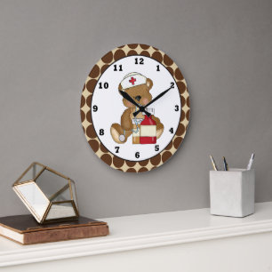 cartoon nurse bear wall clock