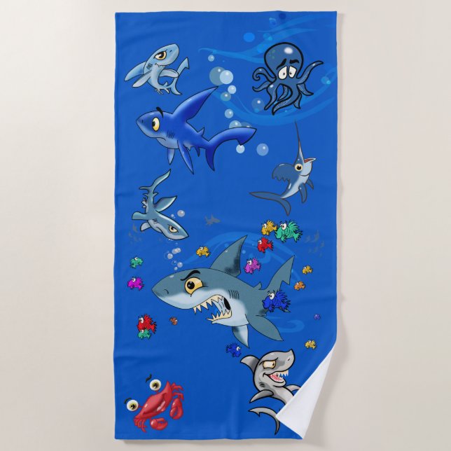 Cartoon Ocean Beach Towel (Front)
