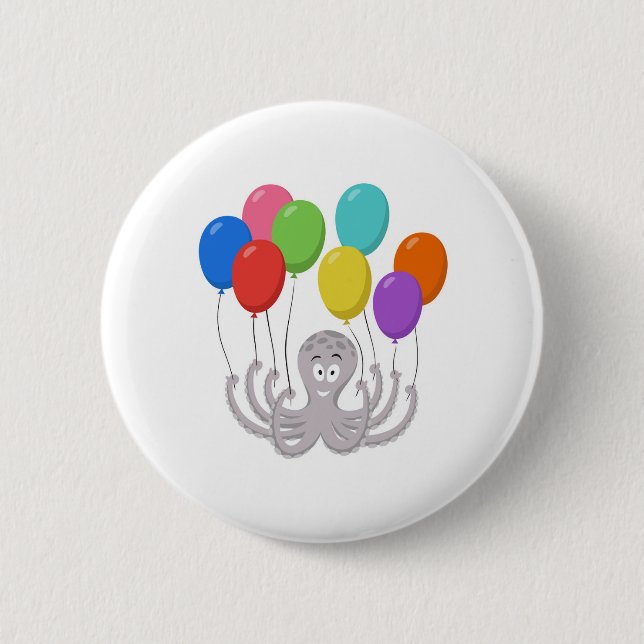 Cartoon Octopus Colorful Balloons 6 Cm Round Badge (Front)