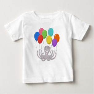 Cartoon Octopus Colorful Balloons  Baby T-Shirt
