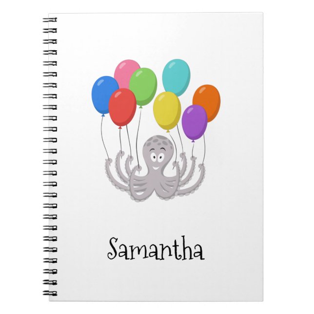 Cartoon Octopus Colourful Balloons for School   Notebook (Front)