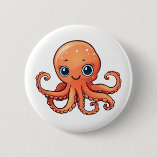 Cartoon octopus illustration 6 cm round badge