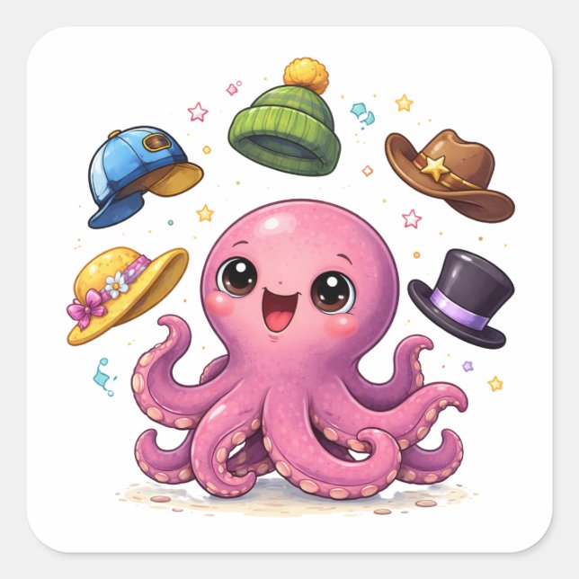 Cartoon octopus juggling hats Sticker (Front)