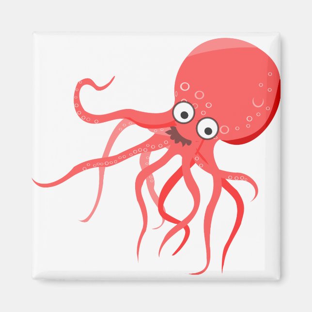 Cartoon octopus orange red sea magnet (Front)
