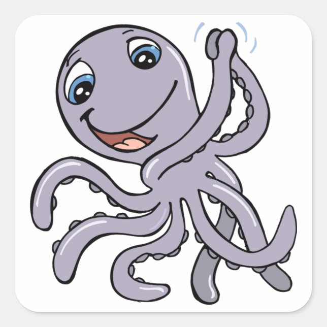 Cartoon Octopus Square Sticker (Front)