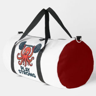 Cartoon Octopus Weightlifting – Play Strong Gym Duffle Bag
