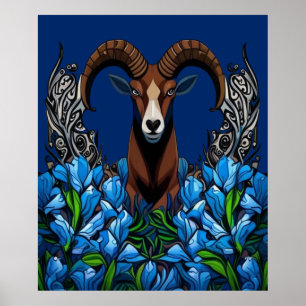 Cartoon Of A Bighorn Sheep With Colorado Blue  Poster