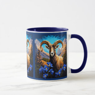 Cartoon Of A Colorado Bighorn Sheep Blue Columbine Mug